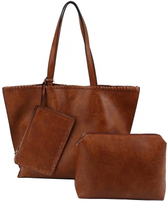 Fashion Whipstitch 2-in-1 Shopper LHU217-1 BROWN